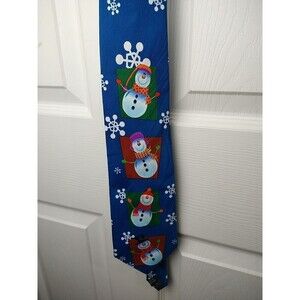 keith daniels Blue Base Snowman Snowflake Tie.
